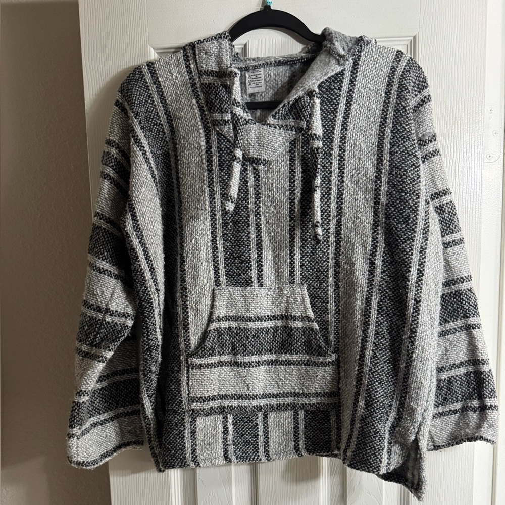 Gray and black striped Mexican Baja hoodie. Medium (Runs small). GUC